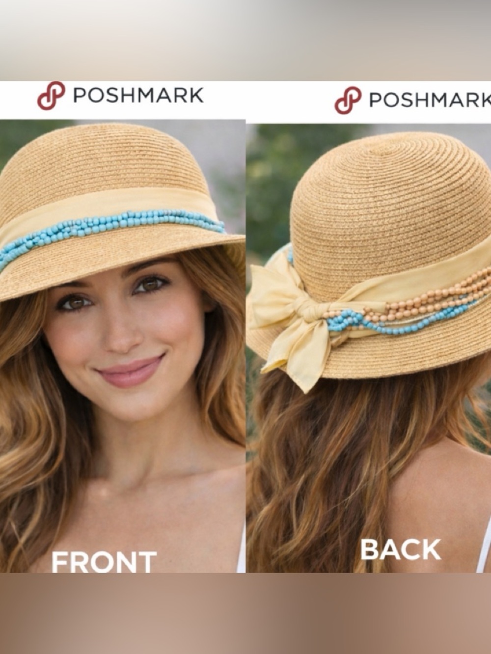Sun N Sand Beige Straw Beaded Sun Hat with Wooden, Turquoise & tan Accents UPF50